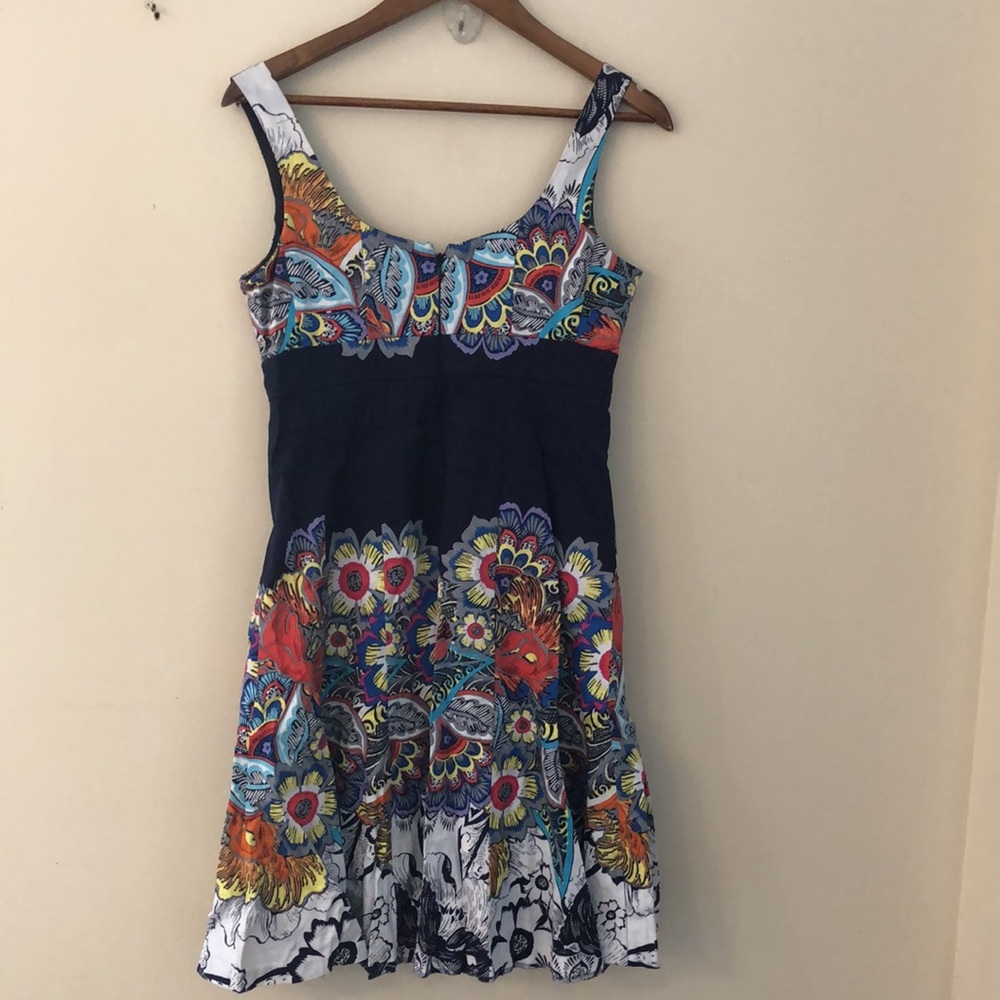 Nine West floral sleeveless midi dress navy teal red white lined scoop neck SZ 6 - Picture 4 of 13
